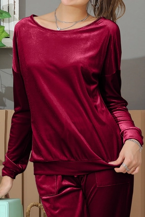 Sleeveless Top LONG SLEEVE WIDE ROUND NECK VELVET SWEATSHIRT
