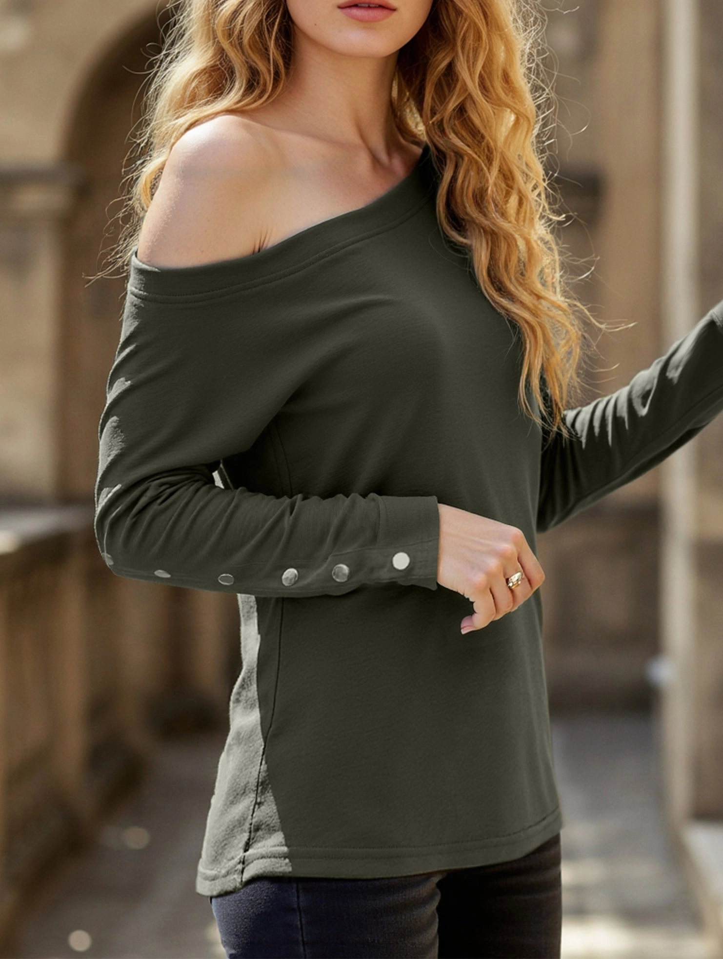 Comfortable Style Sheer Overlay Material Long-sleeved pullover T-shirt