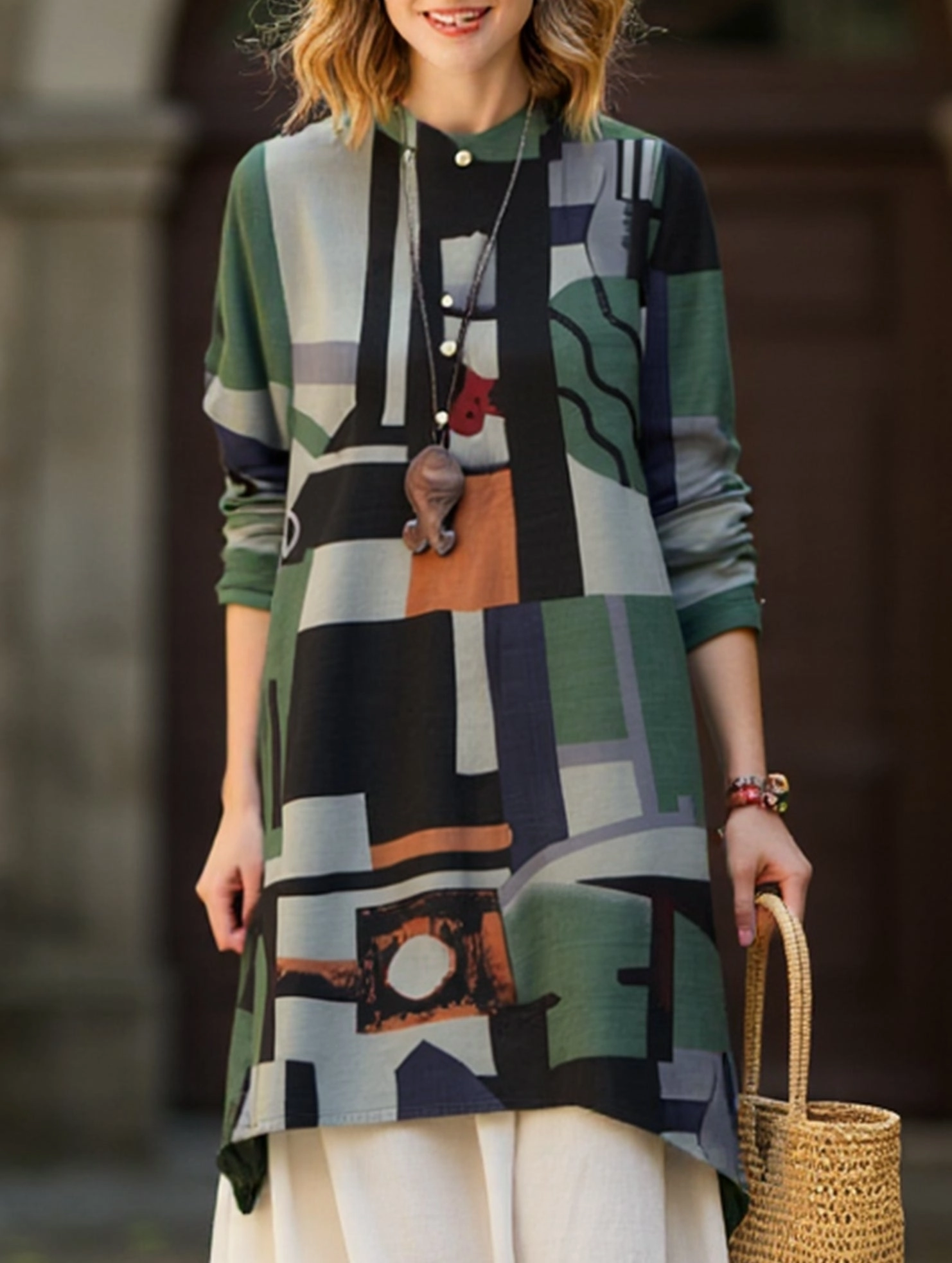 Loose casual bohemian mid-length shirt Temperature Control Fabric