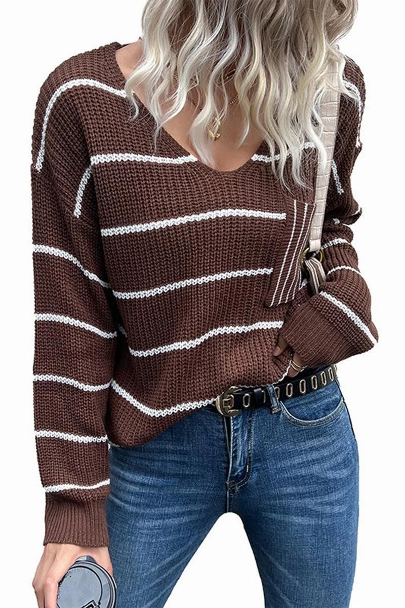 Circular Knit Anti Static Treatment LOOSE FIT STRIPE KNITTED SWEATER