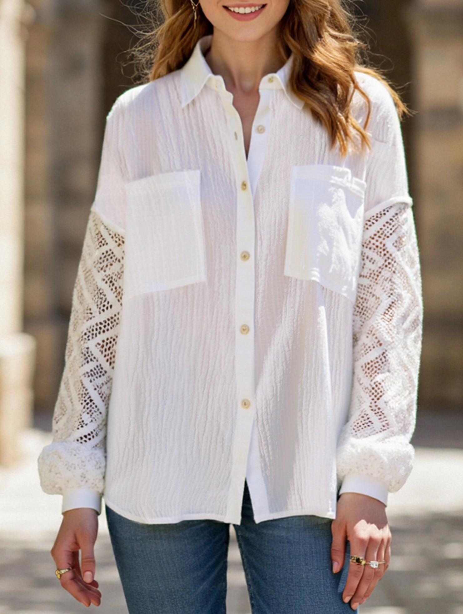 Loose lace panel long-sleeved cardigan NonToxic Certification