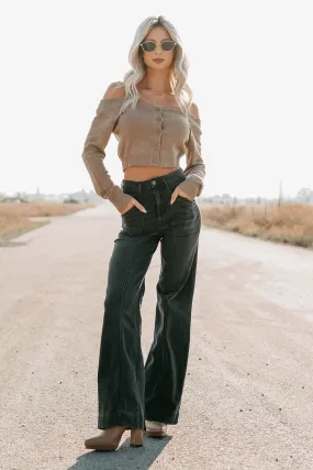 Family Style Minimalist Style Date Night Fit For Life Louis High Rise Flare Hidden Jeans (Charcoal)