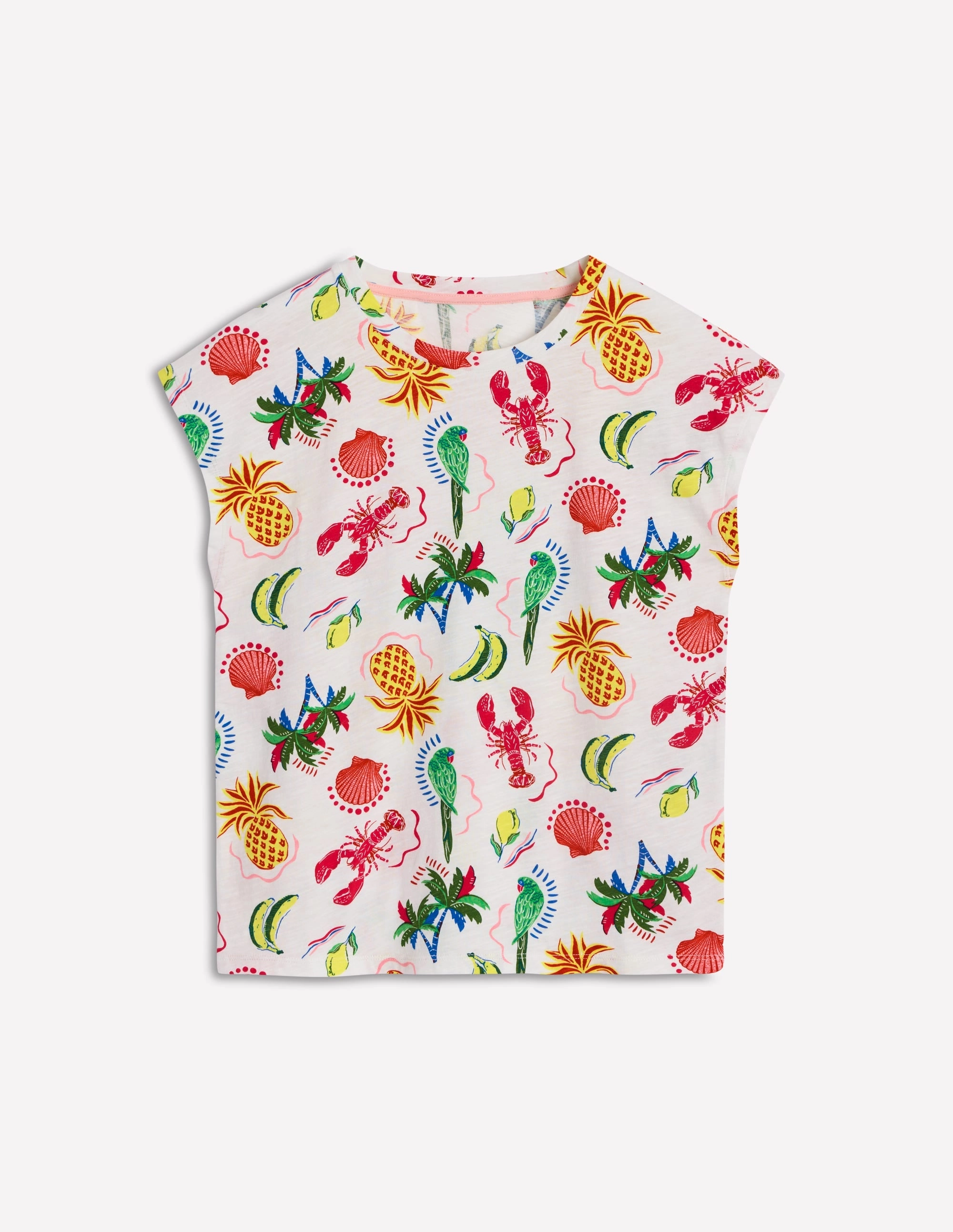 StainRepellentCoating UltraSoftLining Louisa Slub T-Shirt-Ivory, Tropical Bonanza