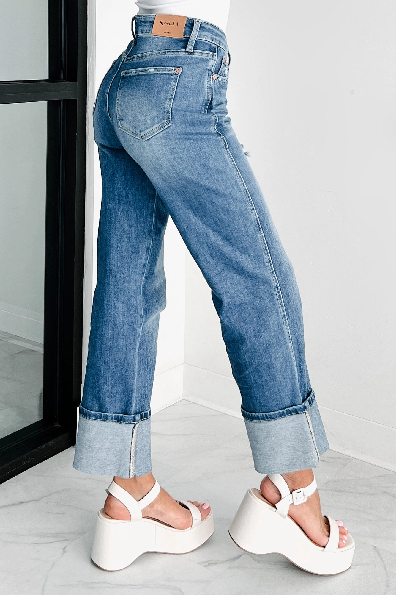 Street Inspired Slim Modern Lovett Special A High Rise Dad Jeans With Cuff (Medium)