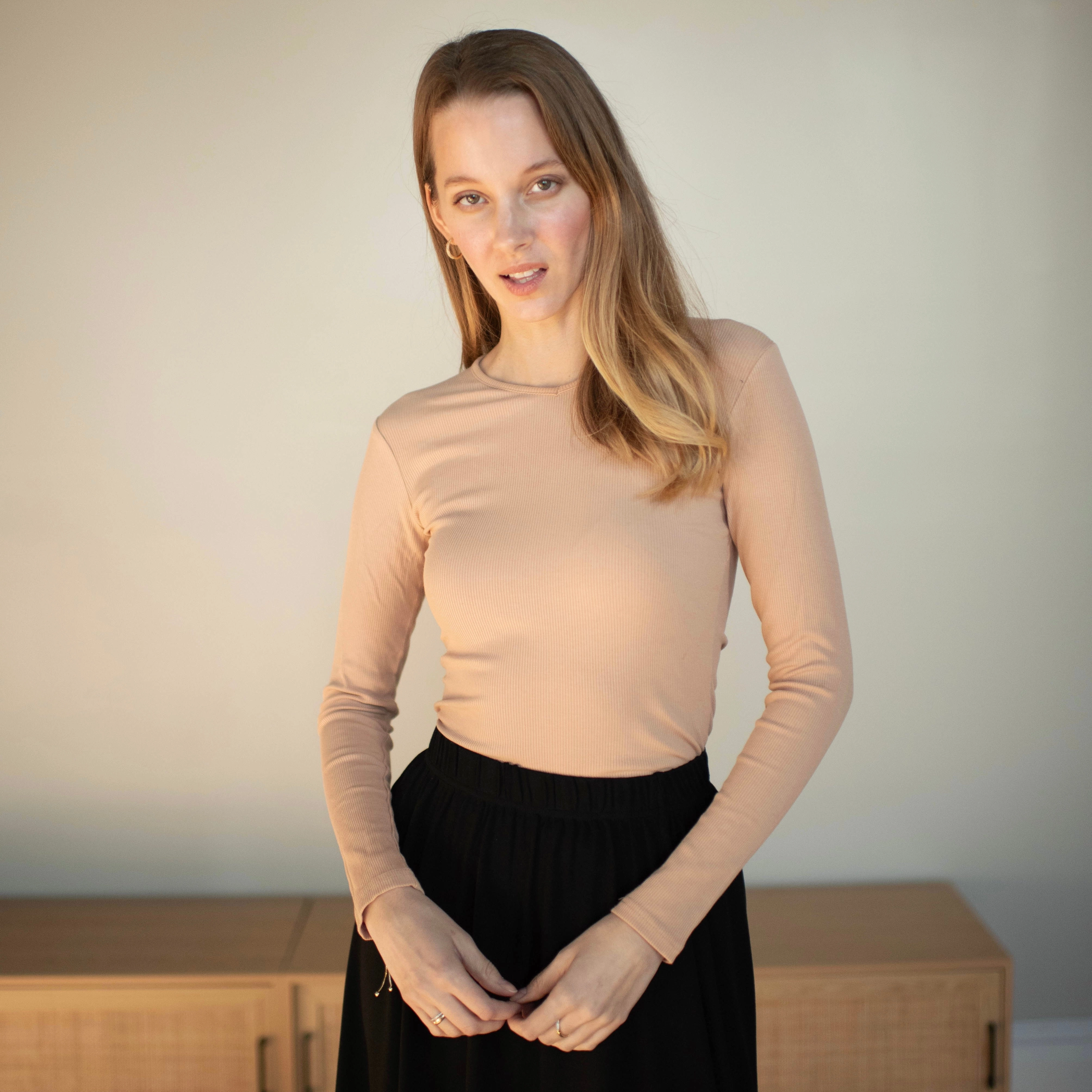 Ribbed V-neck Tee | Oatmeal Hygroscopic Inner Layer