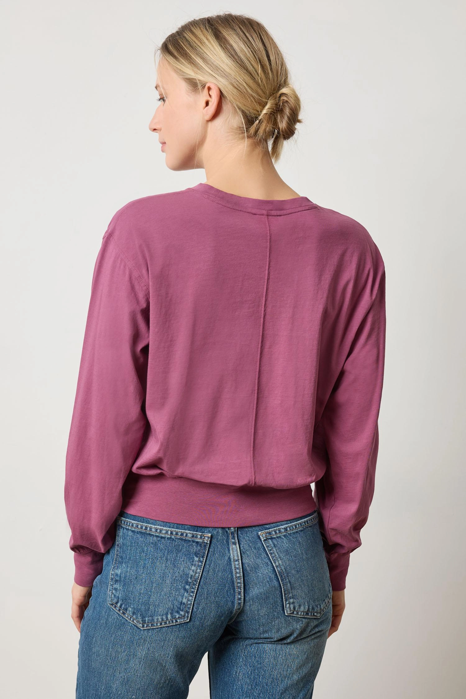 Ribbed Trim Easy Crew Shirt in Vintage Plum NonRestrictiveCut
