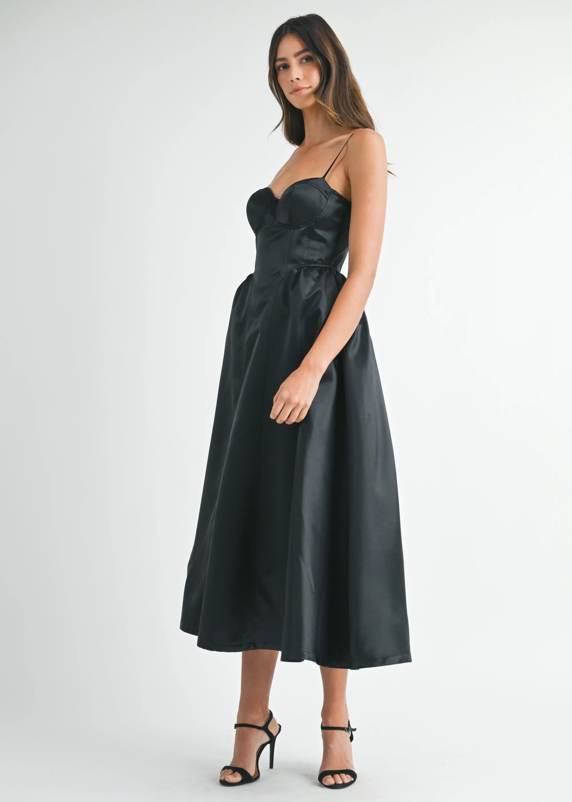 Daywear Fit High-waisted evening piece LUNA SOLID TAFFETA BUSTIER MIDI DRESS