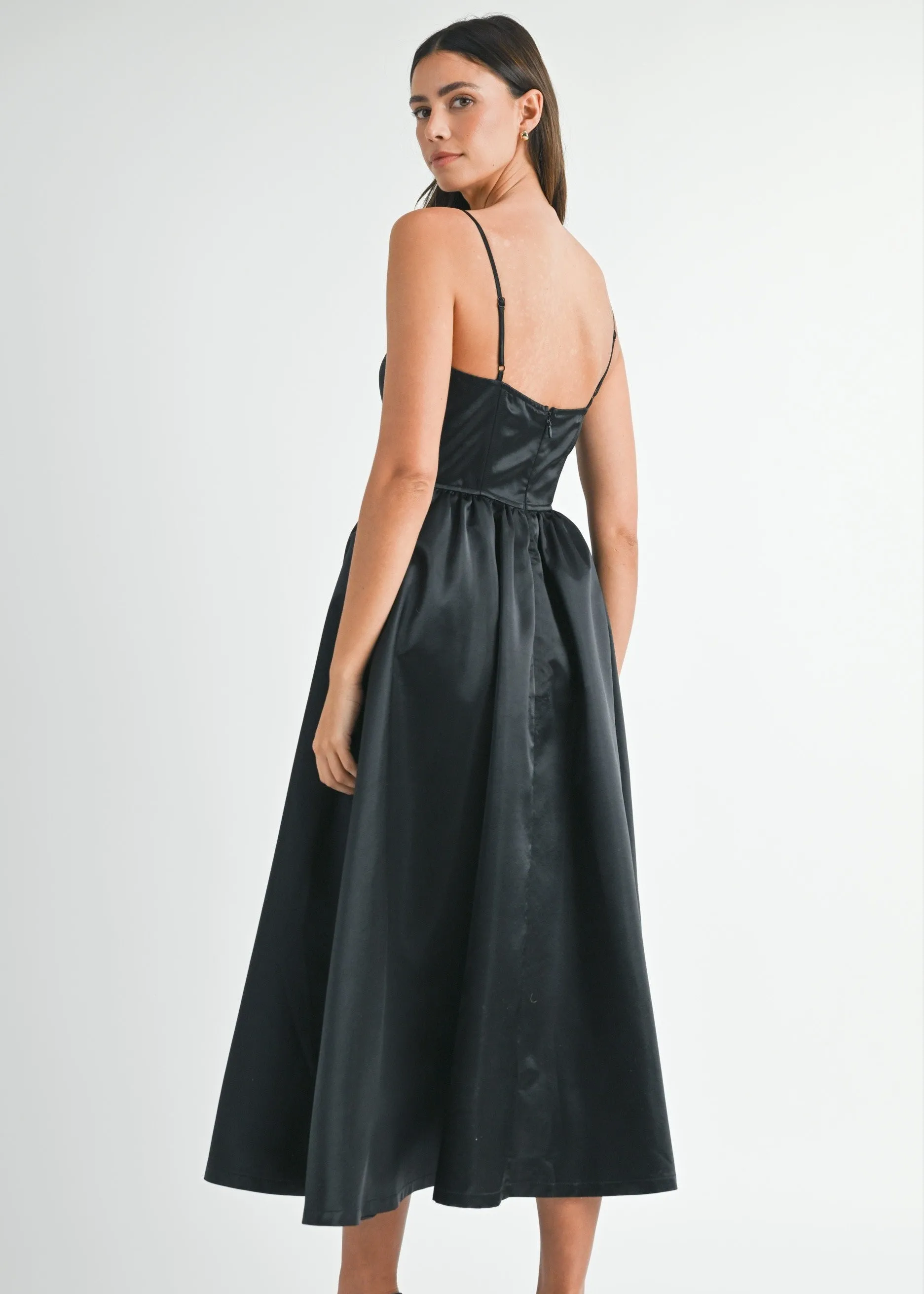 AntiFrayEdging Pure Motion LUNA SOLID TAFFETA BUSTIER MIDI DRESS