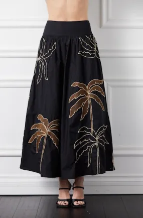 Embroidered Palm Tree Skirt in Black/Brown Moisture Wicking Textile Comfortable Feel