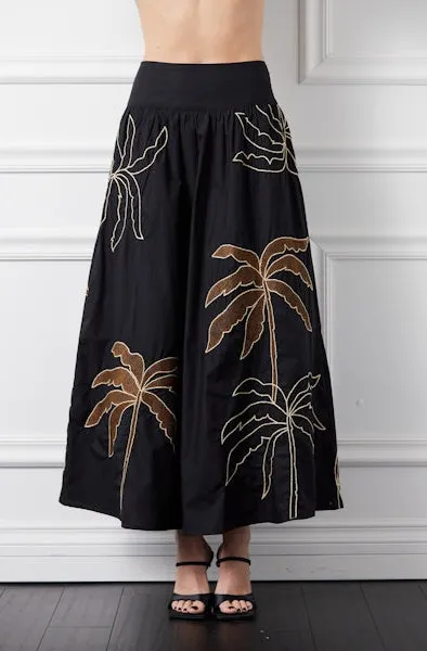 Embroidered Palm Tree Skirt in Black/Brown Moisture Wicking Textile Comfortable Feel
