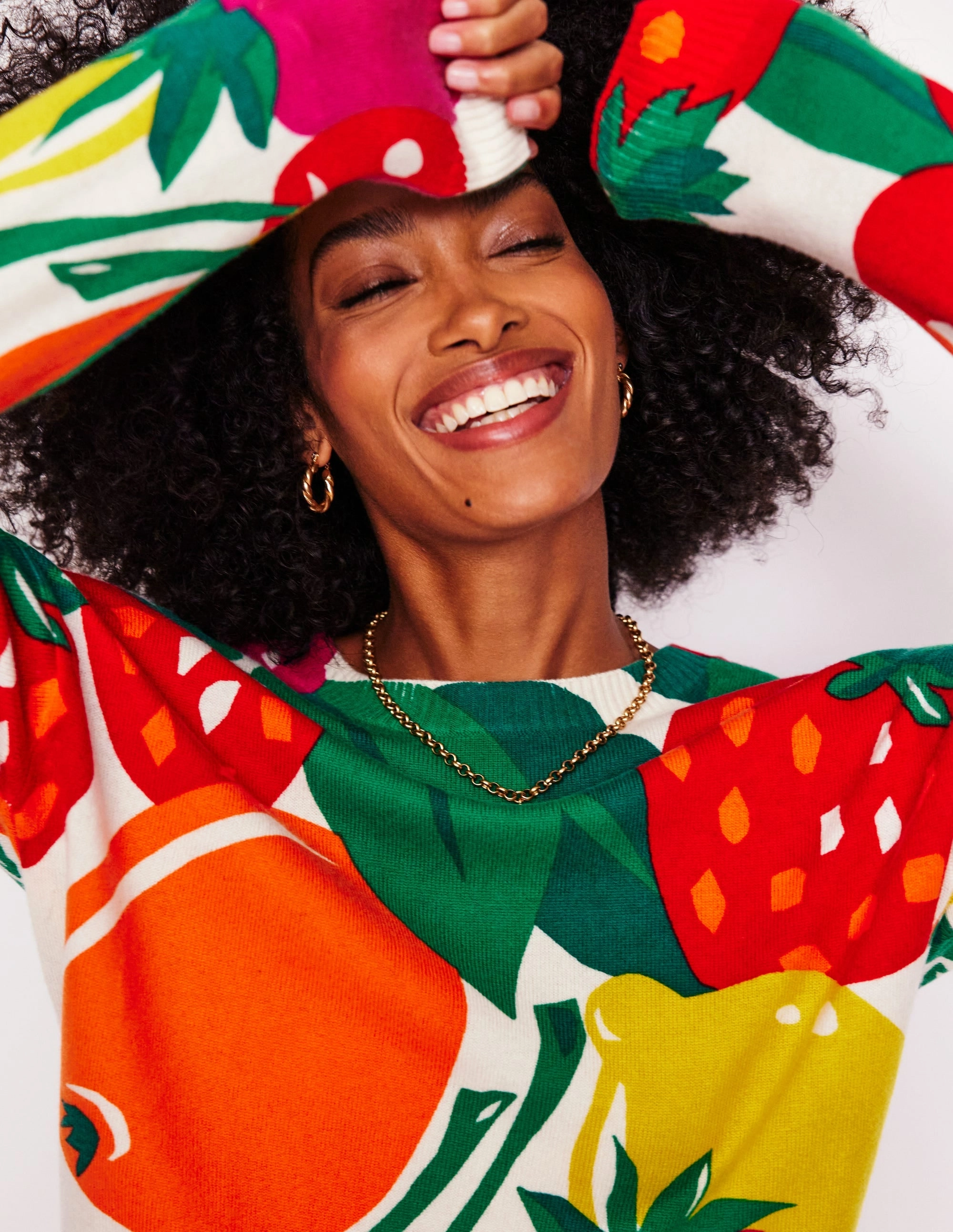 Soft Ribbed Texture Lydia Cashmere Jumper-Multi, Summer Fruits