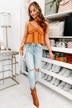 Lyrics To My Song Satin Ruffled Babydoll Tank (Bronze) AbrasionResistant Edging Hypoallergenic Fiber