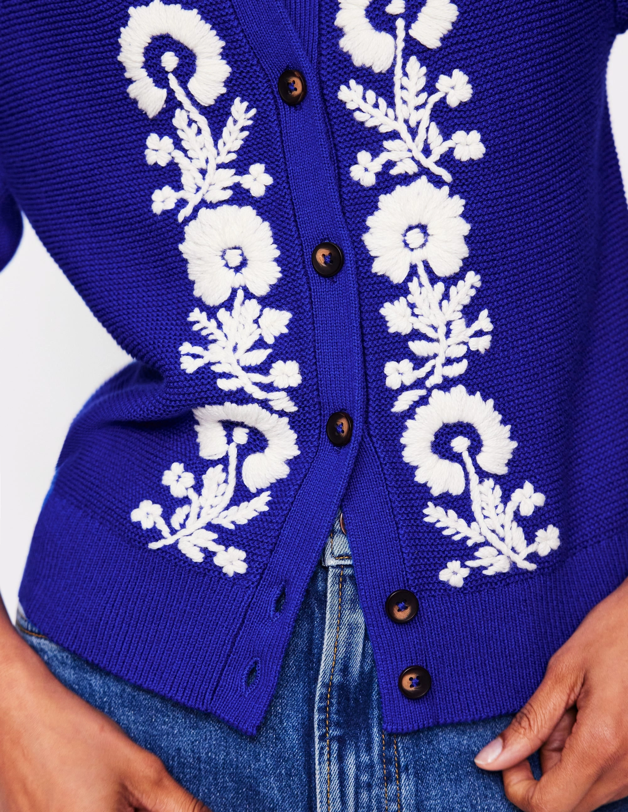 Stylish Choice Embroidered T-Shirt Cardigan-Bright Blue, Flowers