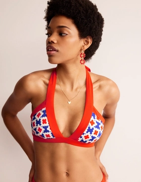 Ithaca Halter Bikini Top-Surf The Web, Abstract Tile Vacation Swimwear