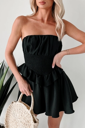 Glam Touch Autumn Look Dreams In The Garden Strapless Romper (Black)