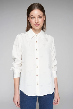 Mafalda Blouse in Blanco Jacquard Natural Fiber Blend