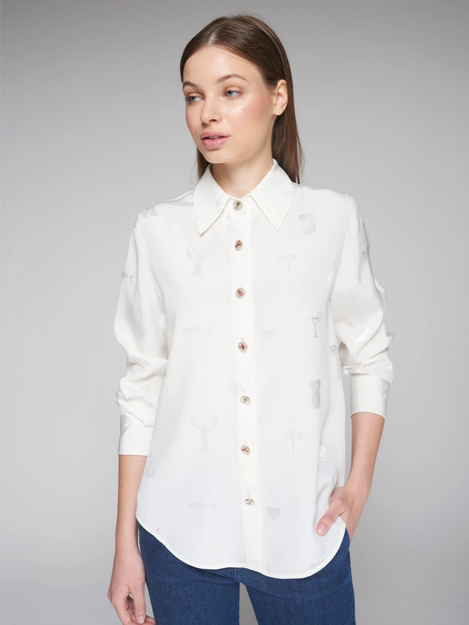 Fashionable Fit Mafalda Blouse in Blanco Jacquard