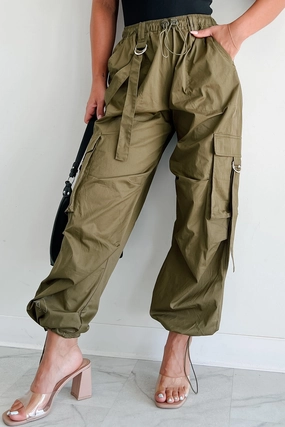 Mansel Wide Leg Cargo Pants (Olive) Quick Wear Fit