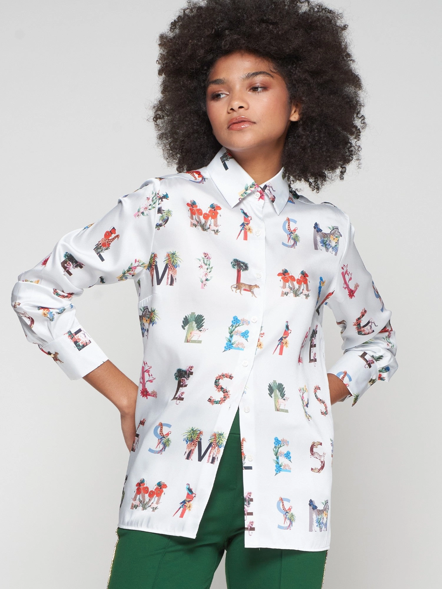 Mariela Smile Shirt in White Double Faced Jersey Knit