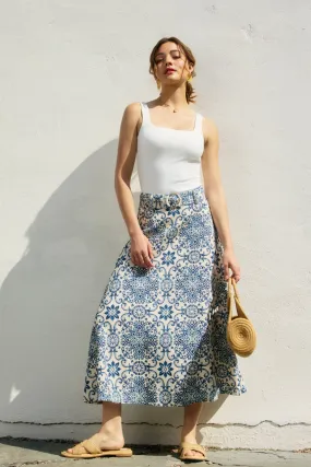 MARISSA MOSAIC BELTED MIDI SKIRT Mid Length Seamless Edging
