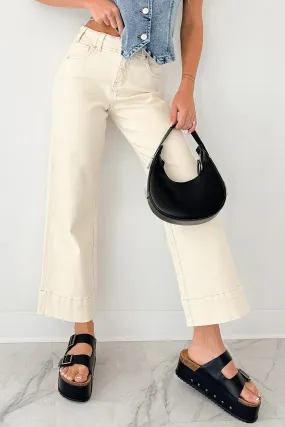 Marlo Tummy Control Wide Crop Risen Jeans (Ivory) Premium Denim Anytime Look