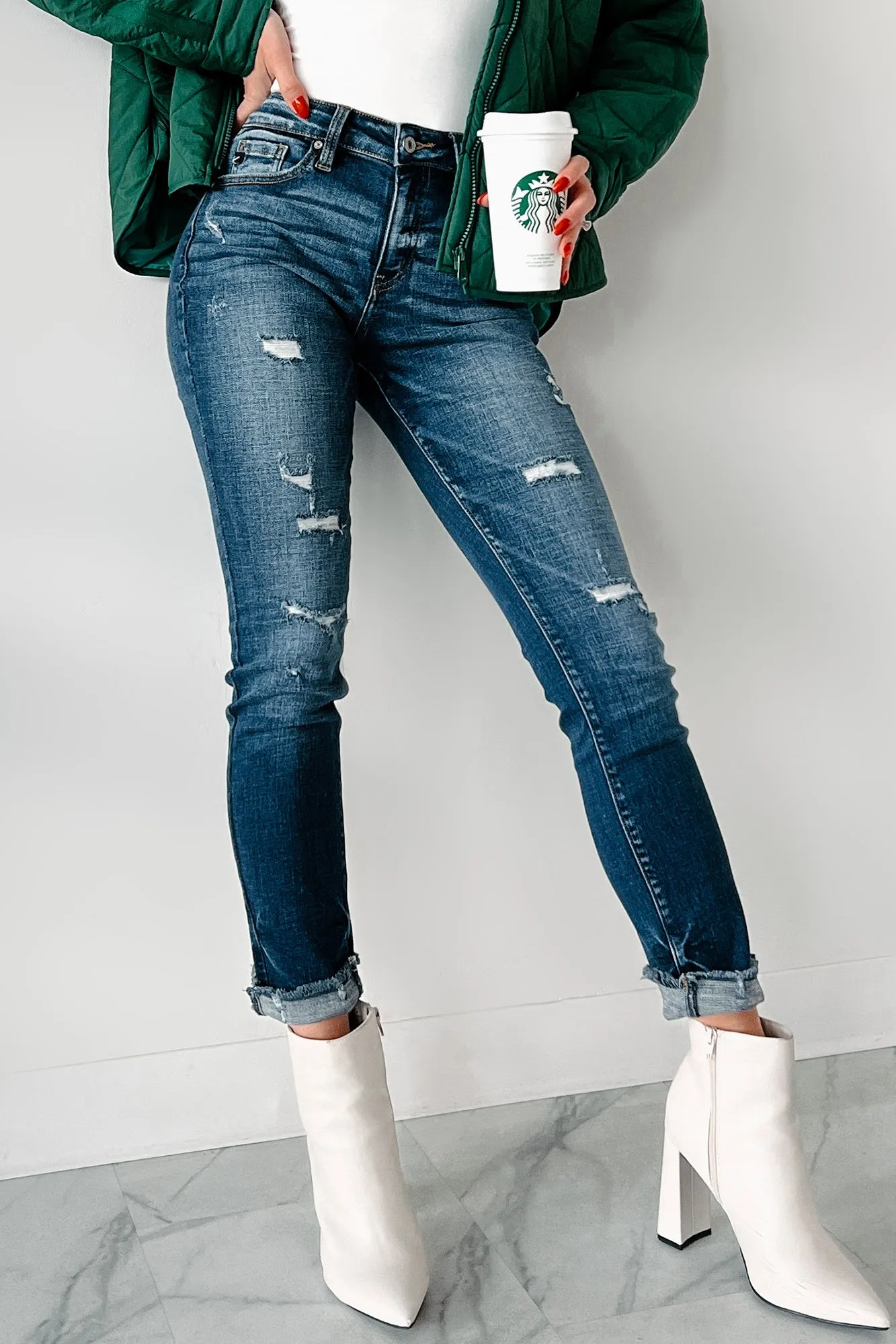 Mary Anne High Rise Distressed Kancan Skinny Jeans (Dark) Picnic Style Textured Everyday Loose