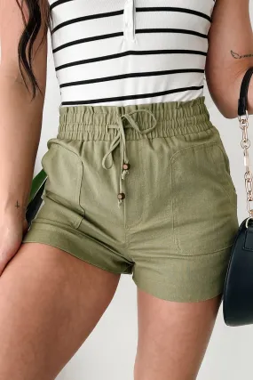 Laid Back Feels High Rise Linen Shorts (Olive) laid-back style belt