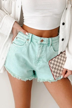 Summer Mood Bubblegum Bliss Washed Saige Denim Shorts (Mint)