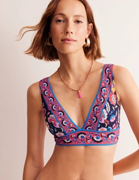 Porto Bikini Top-Mandarin Red, Botanical Sprig Soft Touch Lining Beach Day