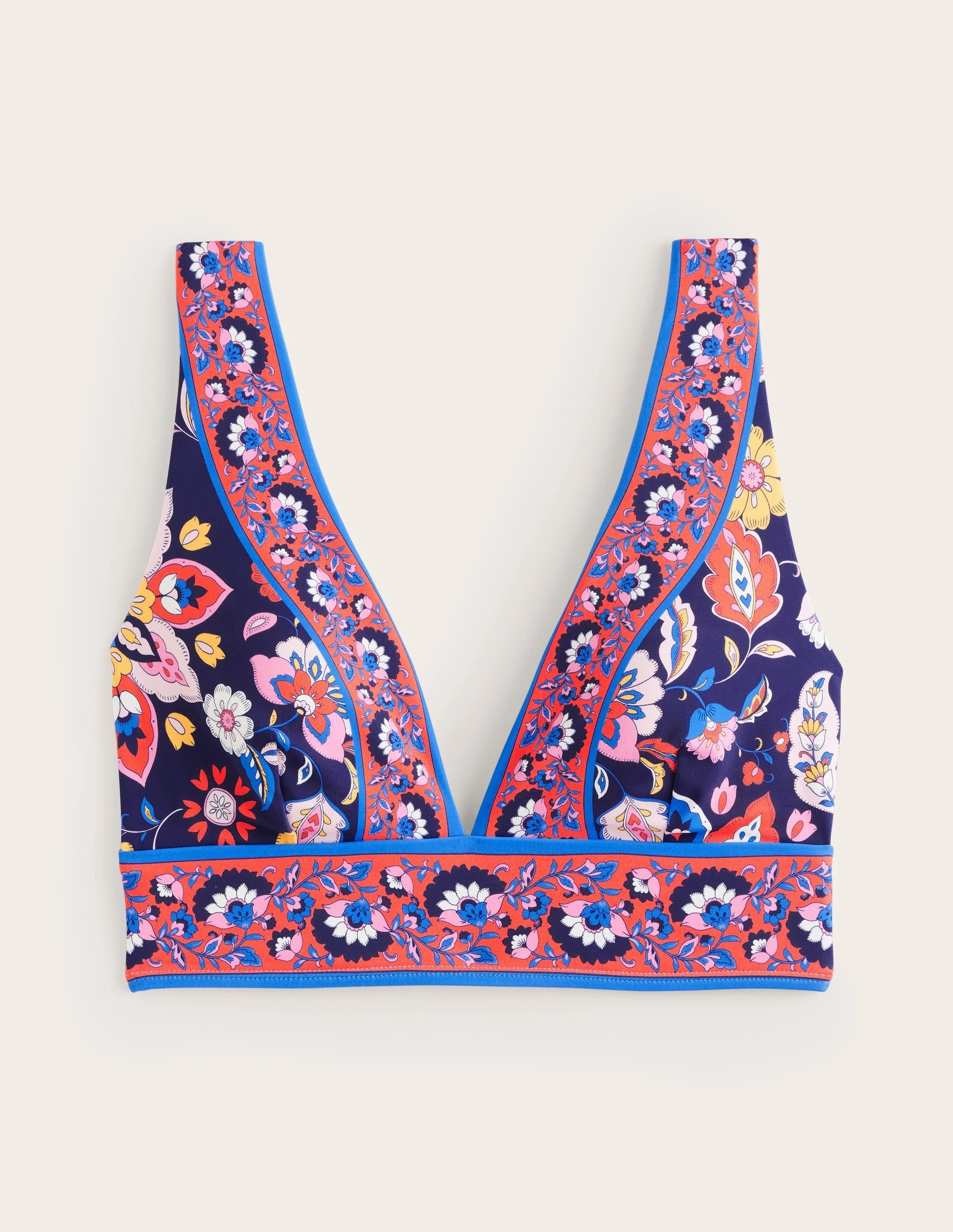 Durable Elasticity Porto Bikini Top-Mandarin Red, Botanical Sprig