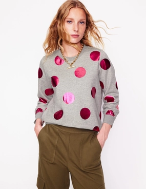 Hannah Printed Sweatshirt-Grey Marl, Pink Spot Long Sleeve Shirt Winter Layer