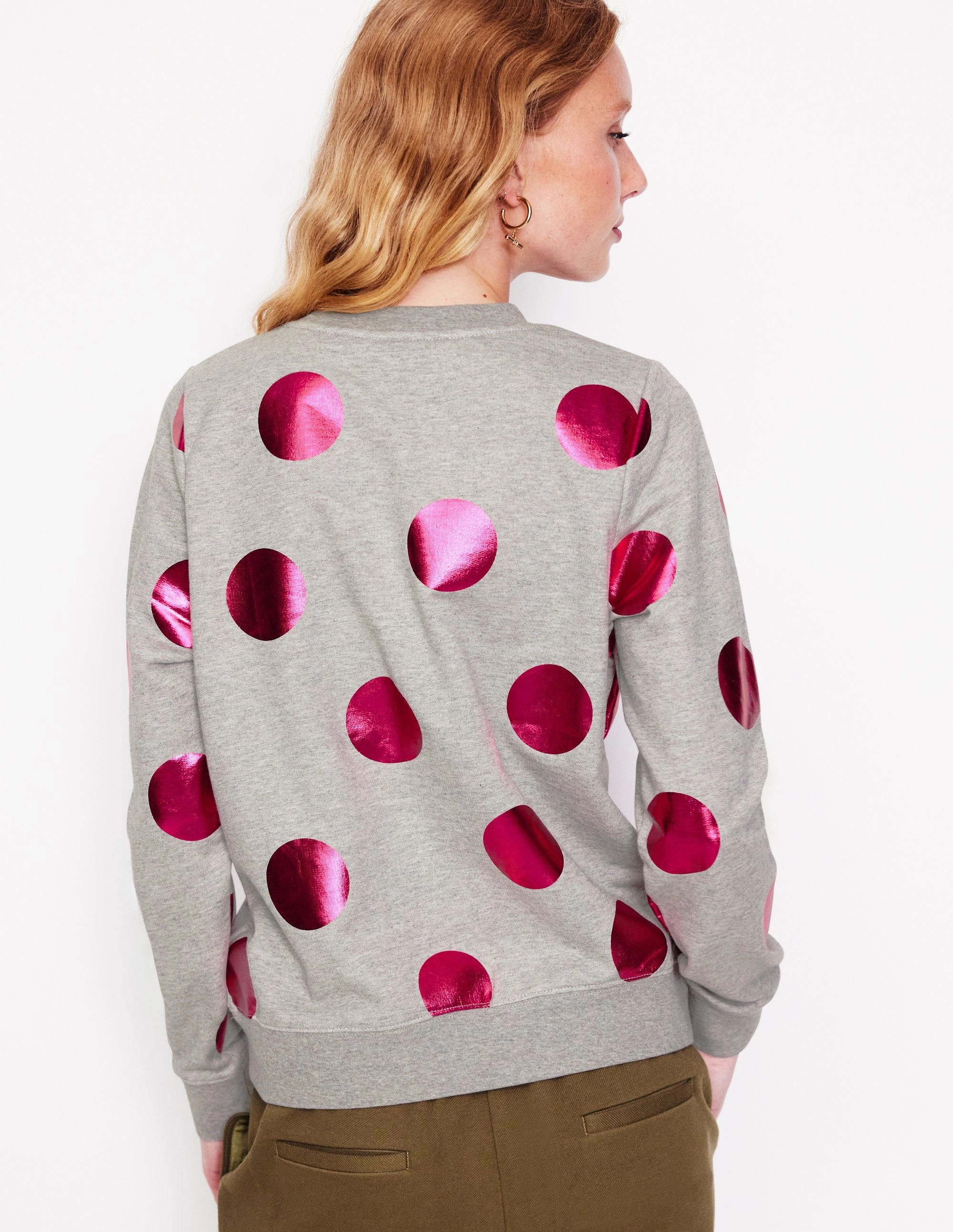 Odor Neutralizing Technology Hannah Printed Sweatshirt-Grey Marl, Pink Spot