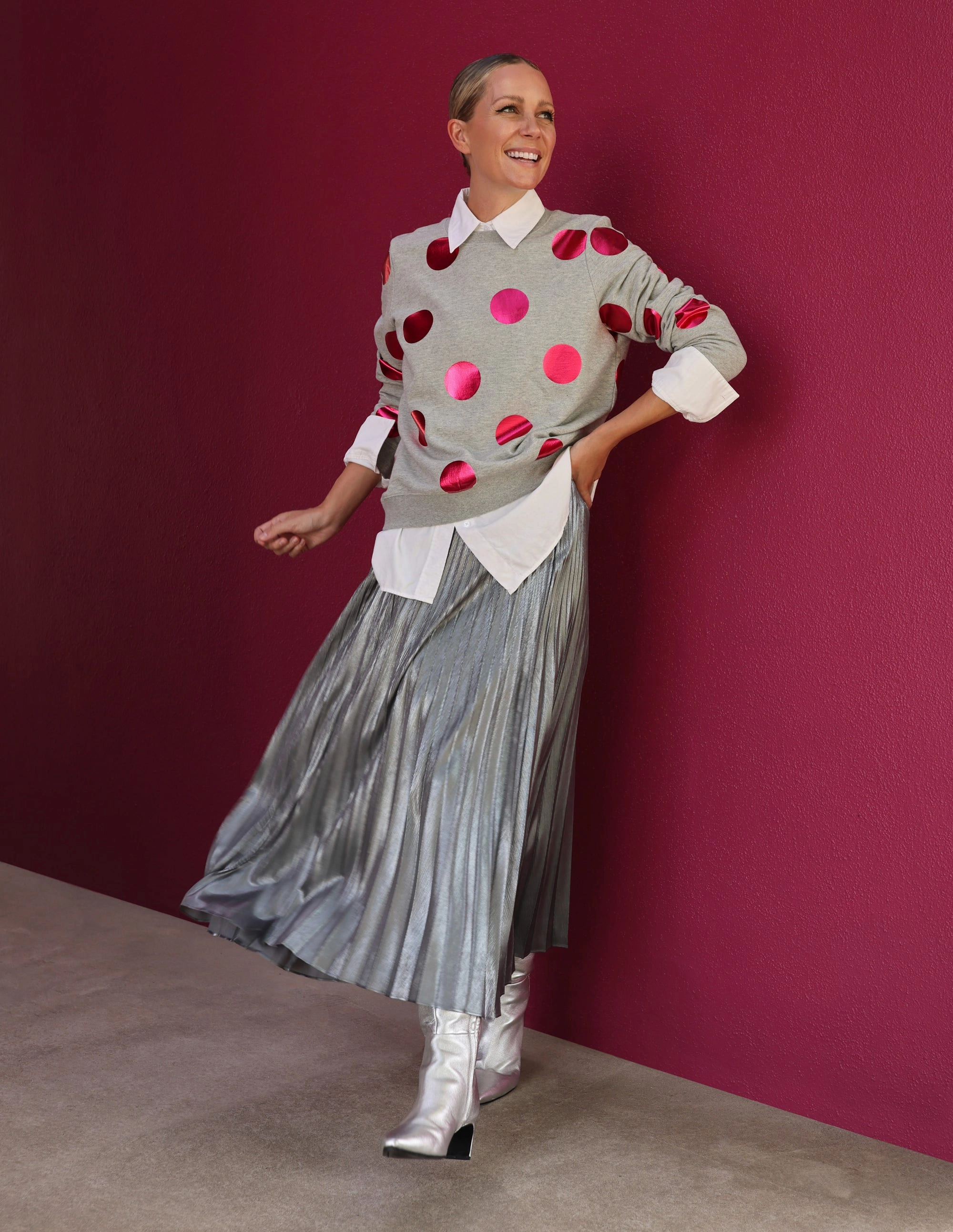 Hannah Printed Sweatshirt-Grey Marl, Pink Spot Fashionable Fit ReinforcedArmholes