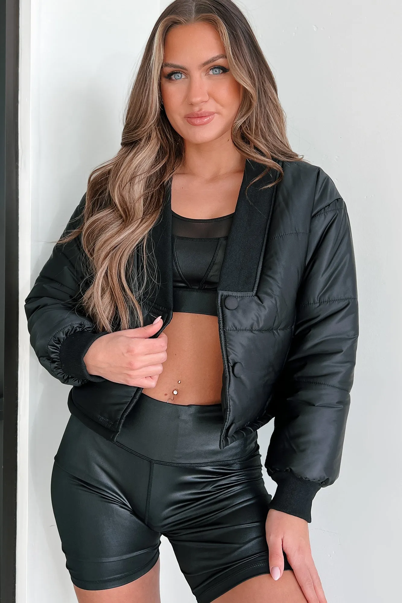 Might Surprise You Padded Crop Jacket (Black) Articulated Elbows