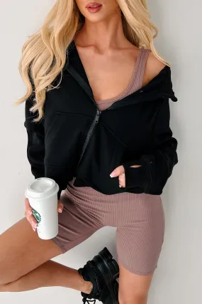 Miles Ahead Zip-Up Hoodie (Black) Illustrate Minimal Warmth