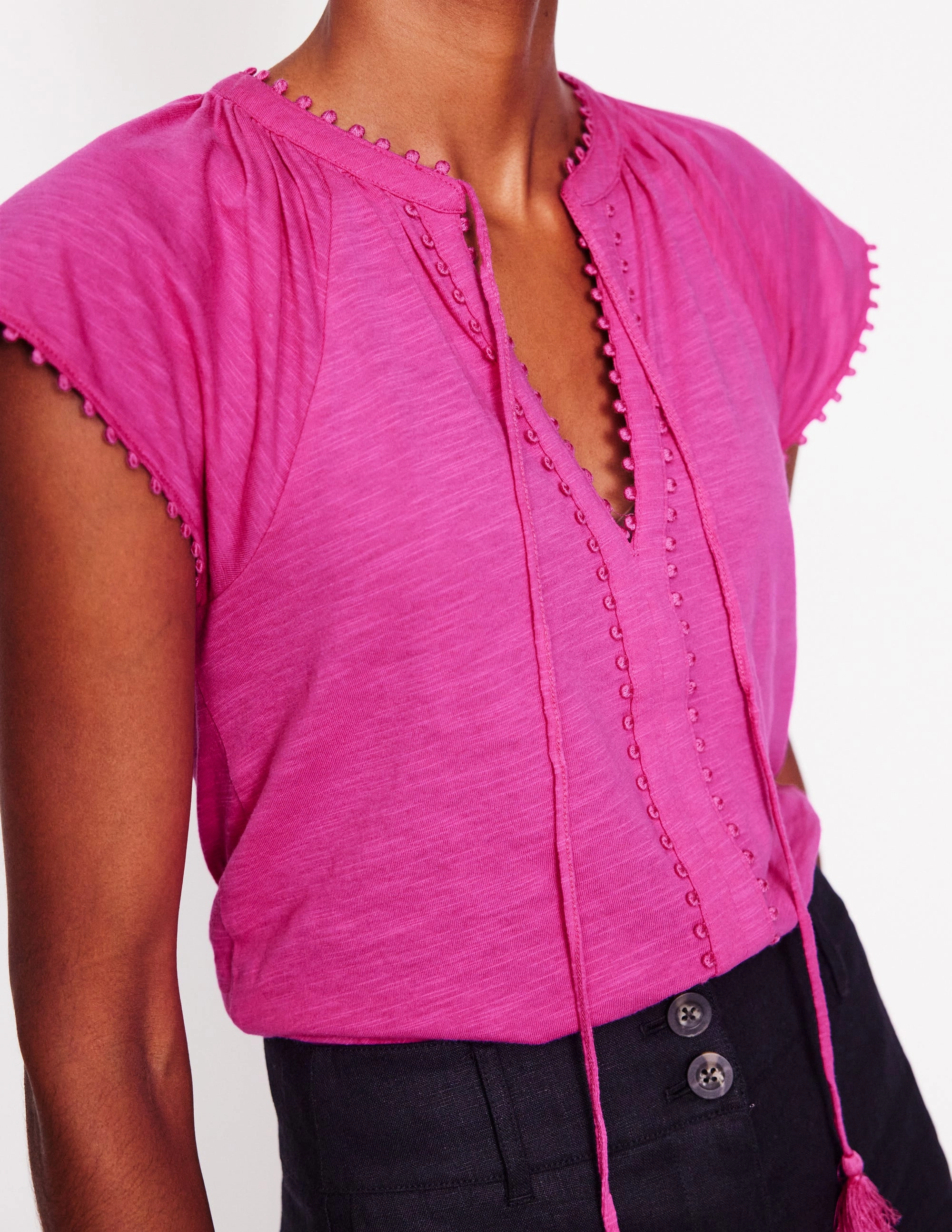 Millie Trim Detail Top-Rose Violet AntiPillingSurface Tagless Neckline