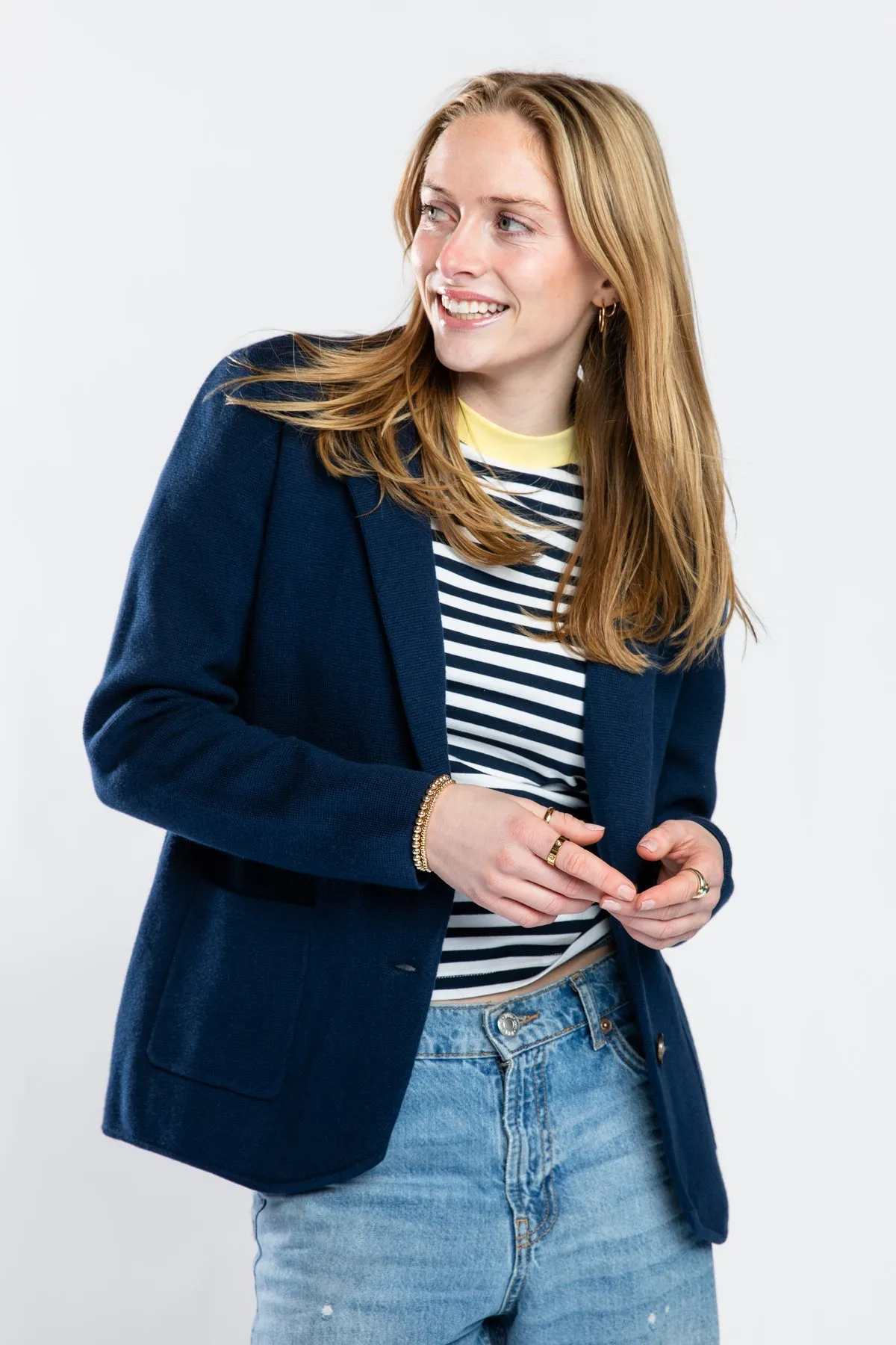 Milly Single Breasted Blazer in Navy Multi Way Adjustable Fit QuickRelease Closures