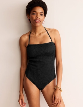 Summer Retreat Milos Smocked Bandeau Swimsuit-Black