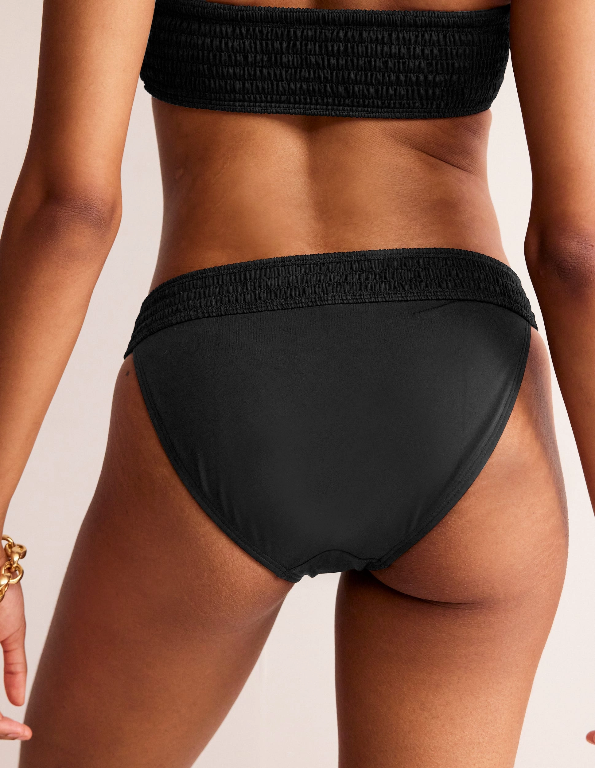 Embroidery-Pattern Milos Smocked Bikini Bottoms-Black