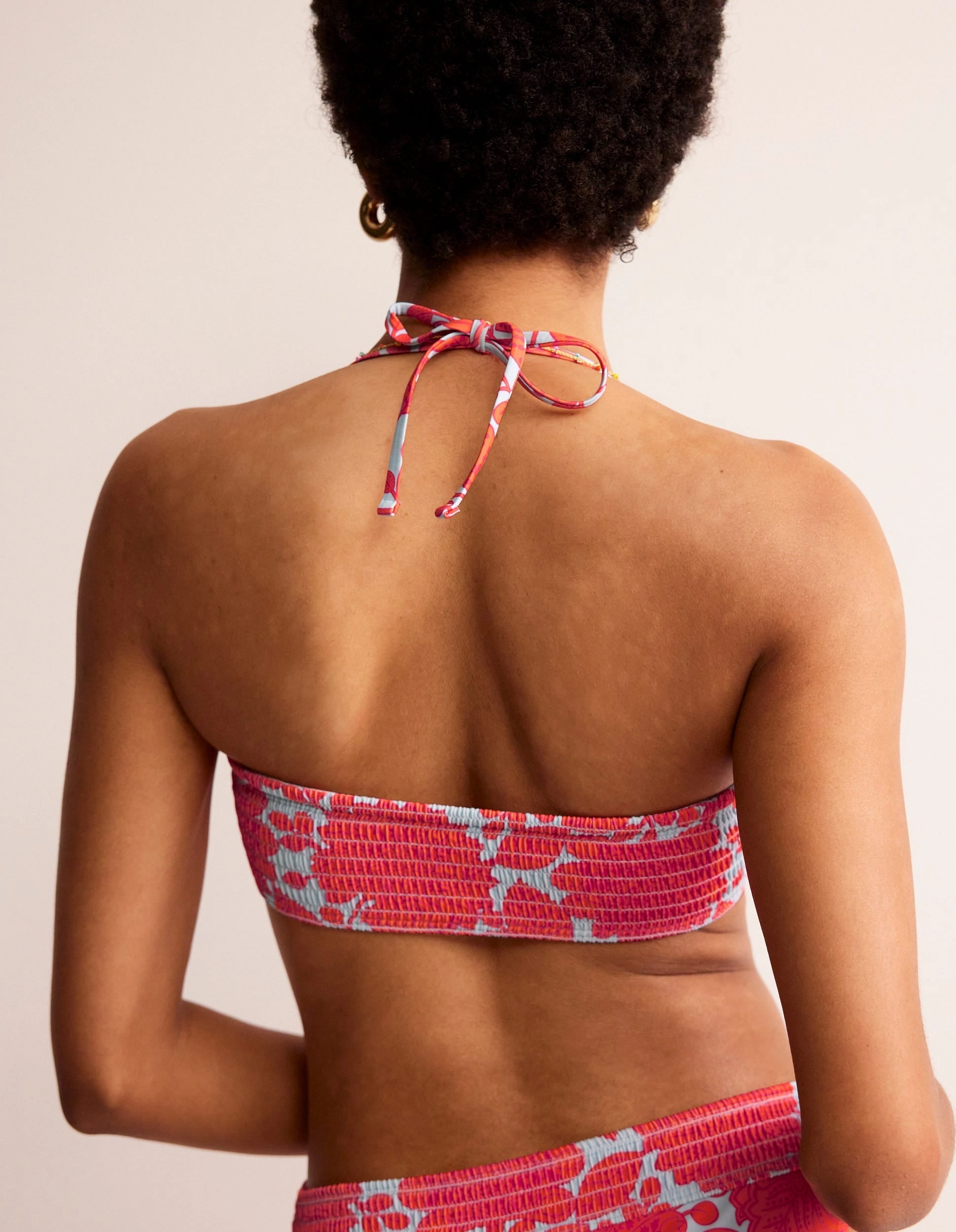 Milos Smocked  Bikini Top-Fire Cracker, Gardenia Swirl Playful Patterns