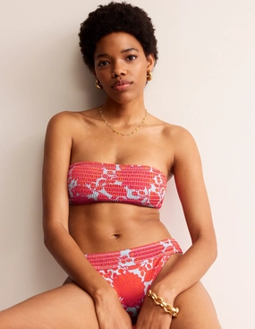 Non Irritating Tags UV Protection Milos Smocked  Bikini Top-Fire Cracker, Gardenia Swirl