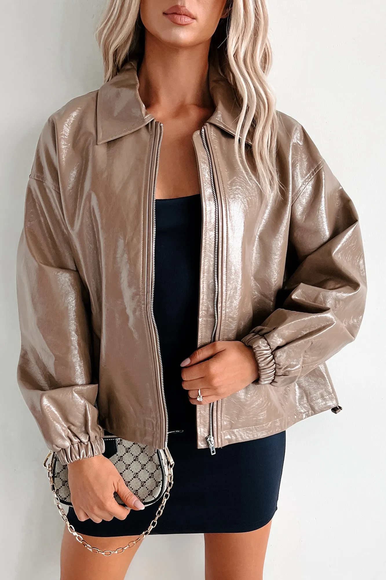 cultural festival Active Protection Always Opinionated Patent Leather Jacket (Brown)