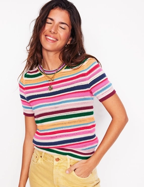 Fashion Ease Textured Stitch T-Shirt-Pink Rose, Terracotta Rainbow