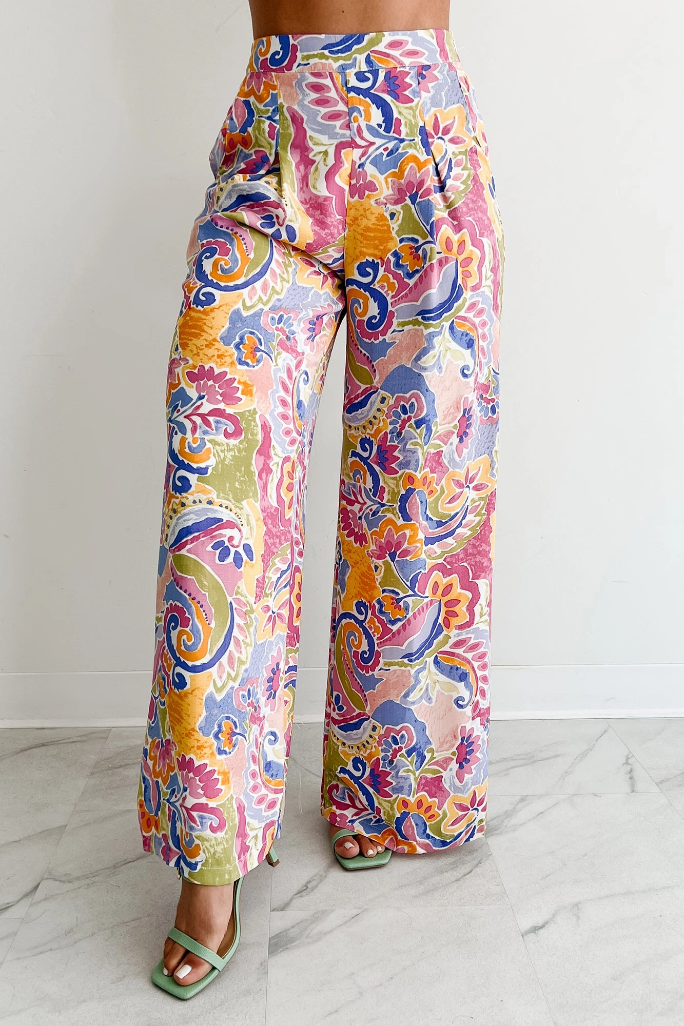 Wrinkle-Resistant Colorful Imagination Printed Wide Leg Pants (Multi)