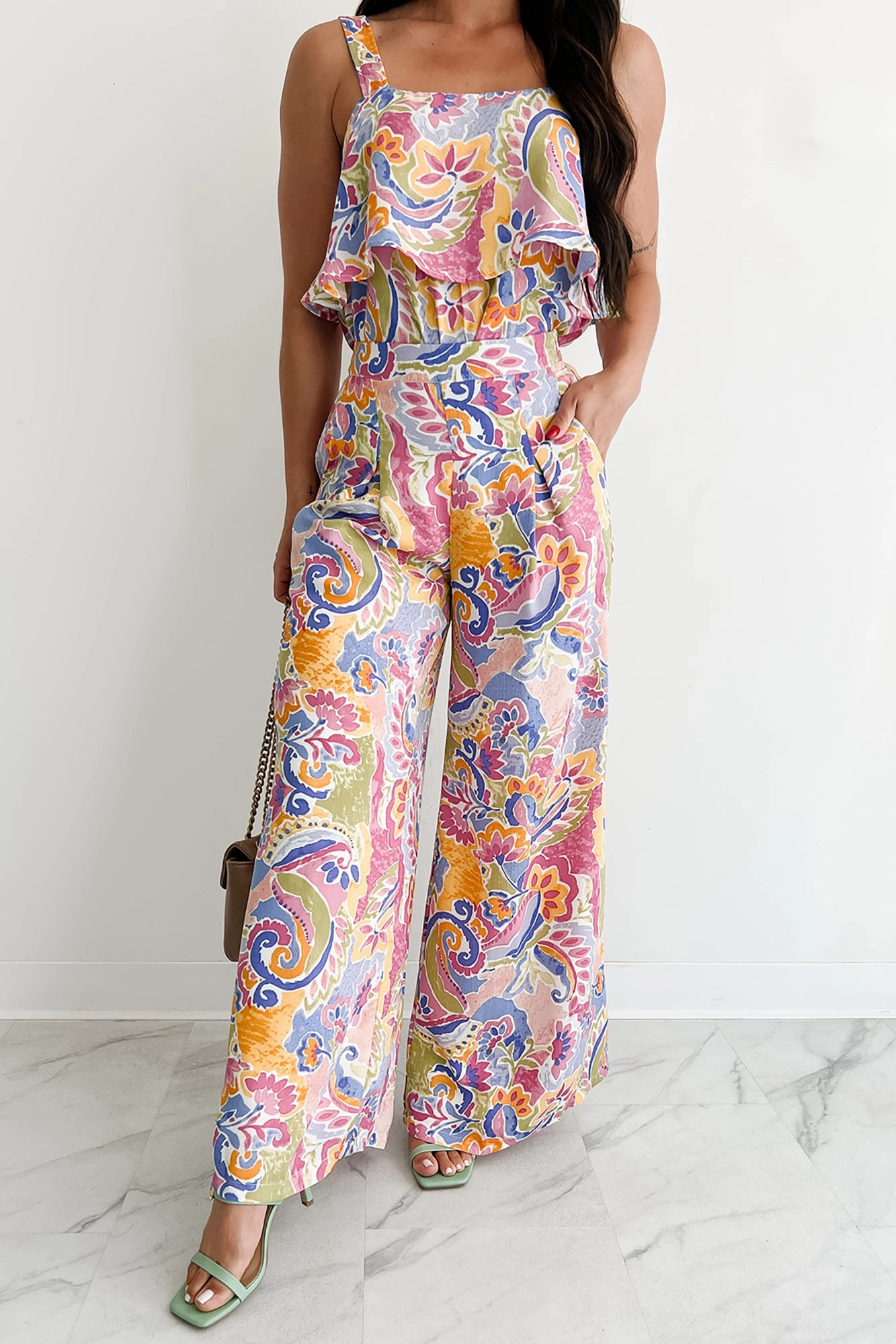 Colorful Imagination Printed Wide Leg Pants (Multi) EcoFriendlyBlend