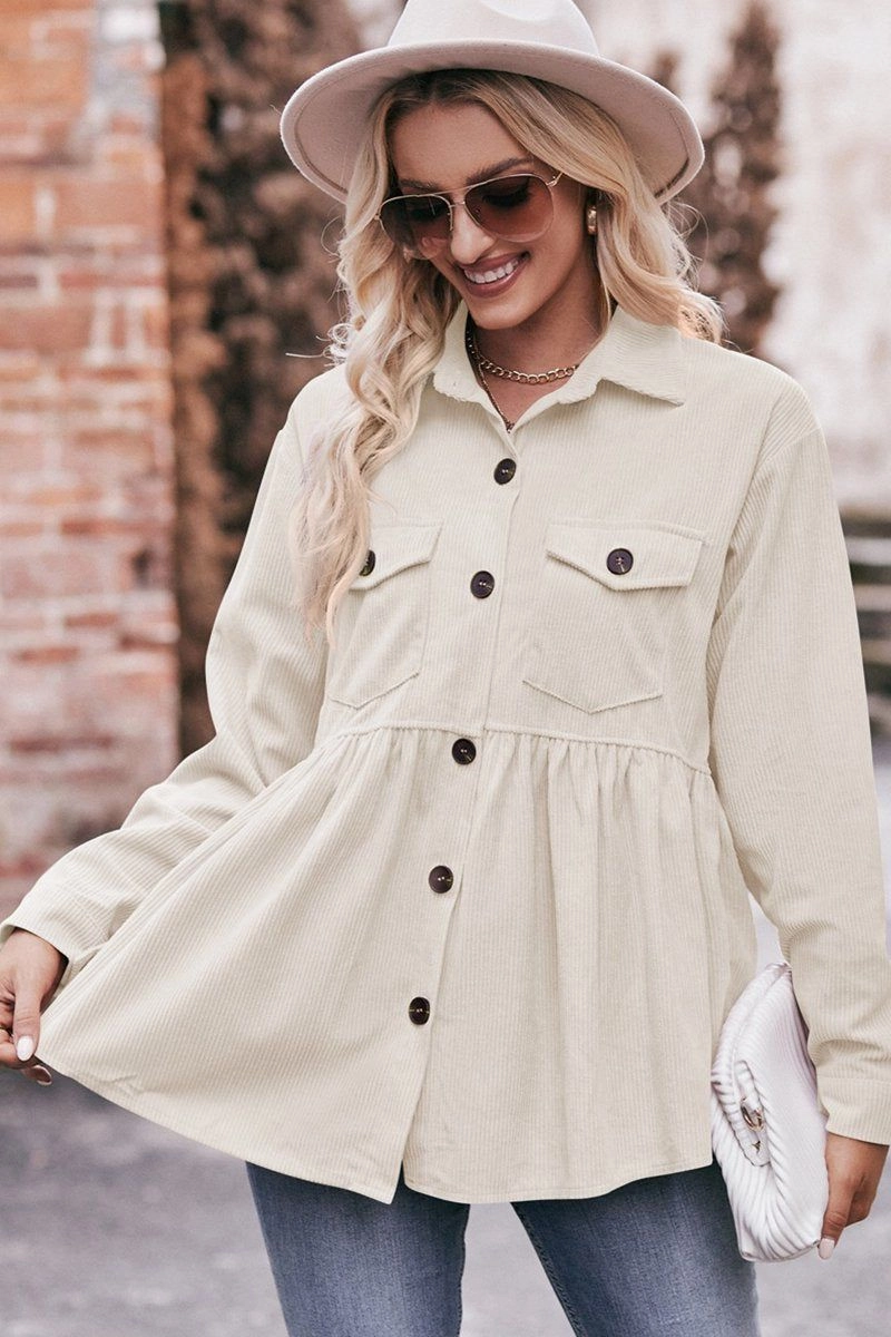 Quick Dry Performance WOMEN CORDUROY BUTTON UP SHIRTS WITH POCKETS