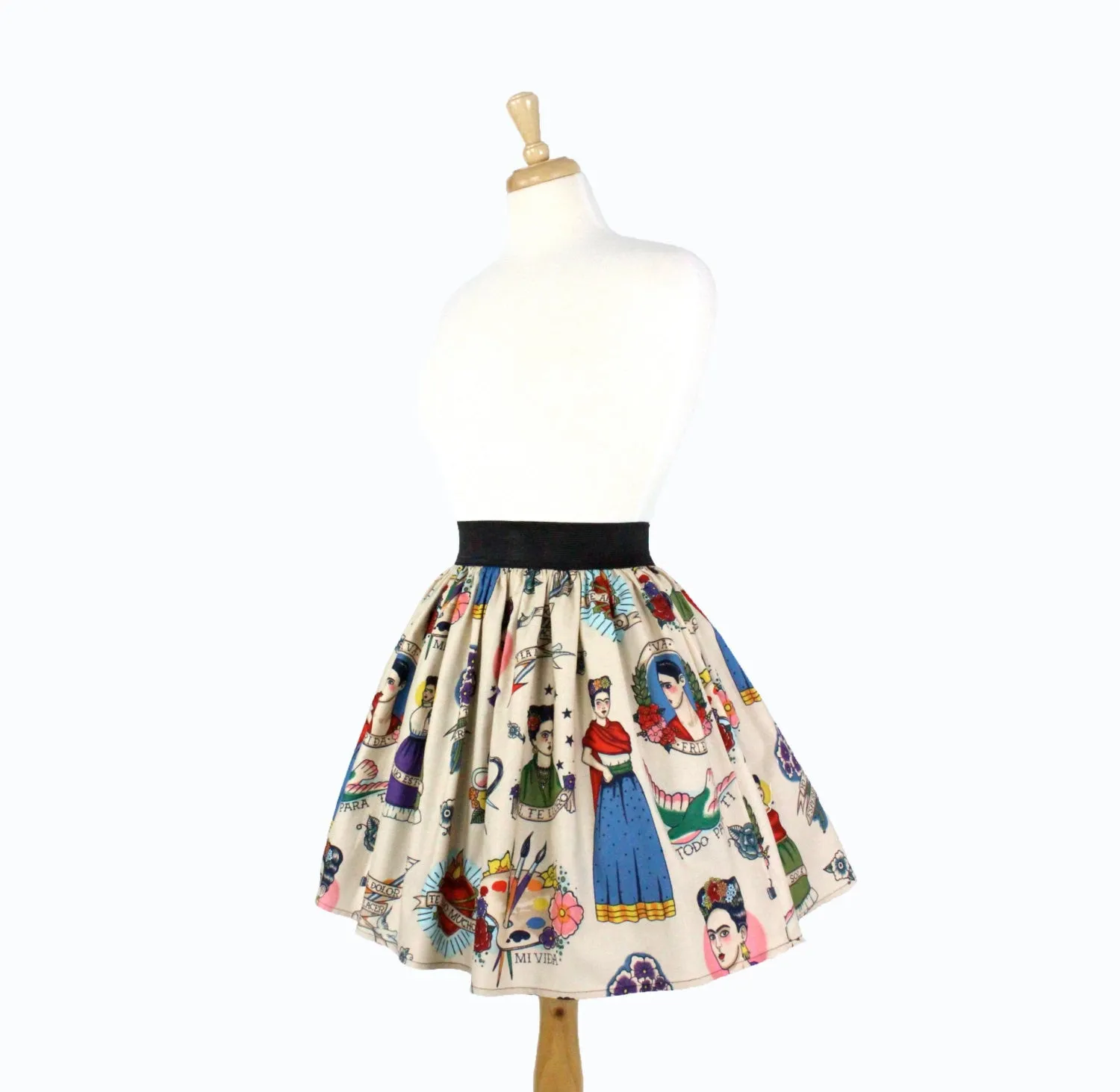 Smooth Feel Vibrant Flow Colorful Elastic Frida Portrait Skirt # S-AP646