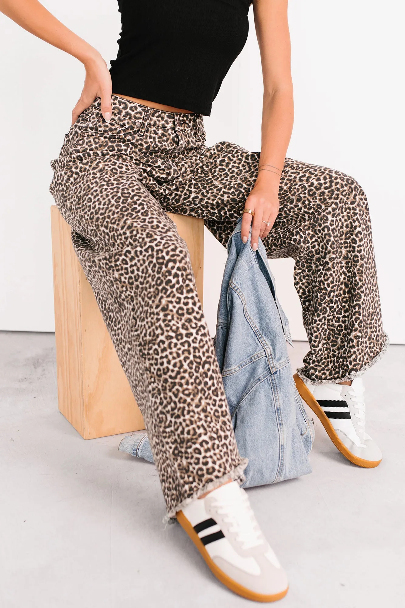Kaya Tummy Control Wide Leg Saige Denim Jeans (Leopard) Elegant Urban Explorer Athlete Fit