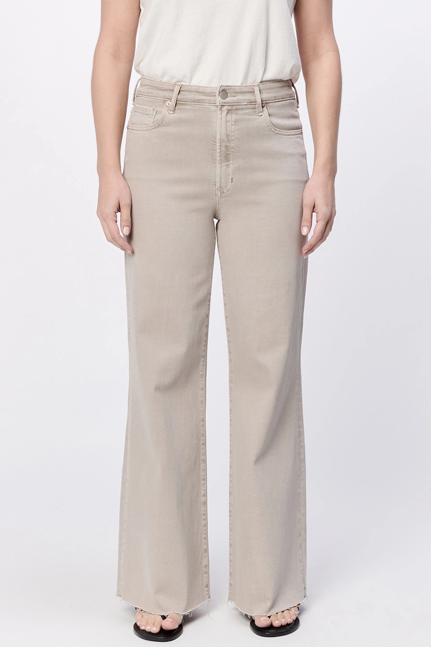 Dear John Fiona Wide Leg Jean in Stone Layered Ventilation Zones Ribbed Collar Design