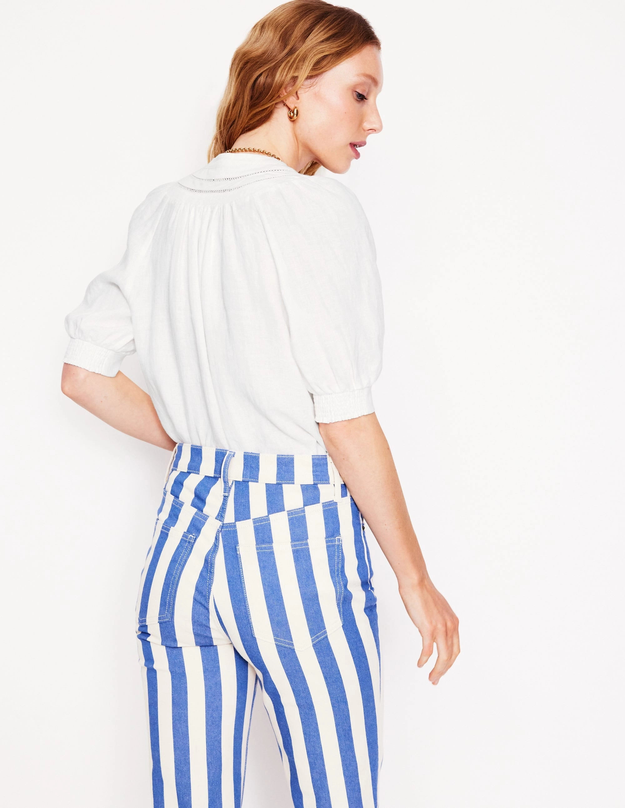 Bea Linen Top-White Natural Fiber Blend EasyCare Material